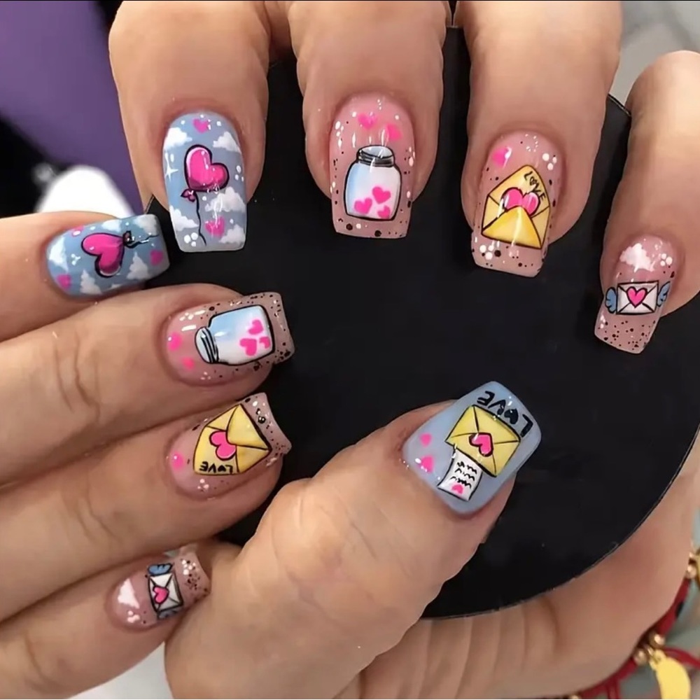 Valentine's Day Press On Nails Nail Art! (Nail Glue Included!)